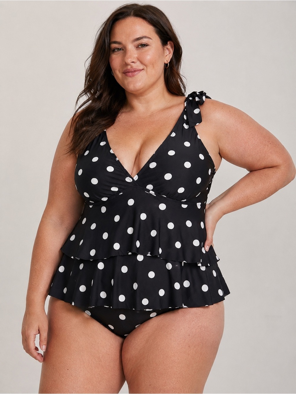 Addition Elle Black White Polka Dot Tankini Swim Top Only Plus Size 3X Swimsuit
